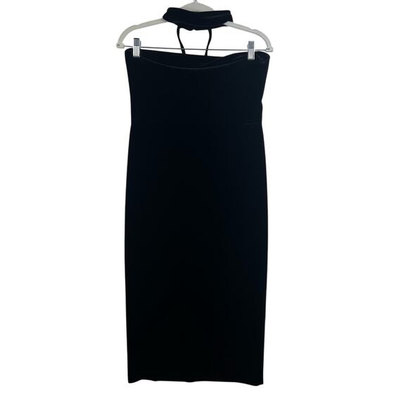 ASOS Black Velvet Strapless Bodycon Midi Dress Size 10 Collar Goth Witchy Winter - Picture 1 of 11